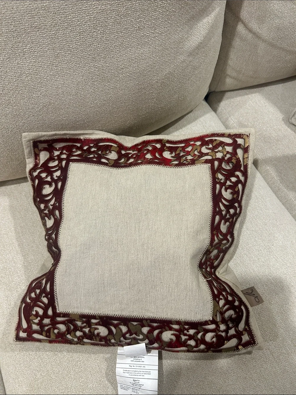 Decorative Cream Throw Pillows with Red Cutout Overlay - Set of 2